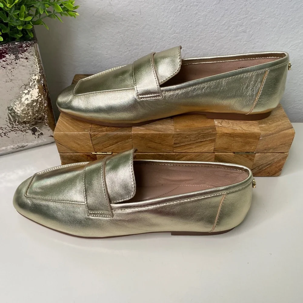 Talbots Audrey Metallic Gold Nappa Square Toe Loafer Flats Size 9M‎